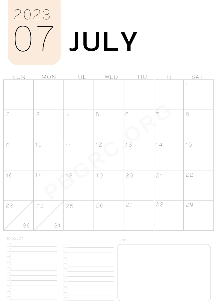 July 2023 Calendar A4 Size