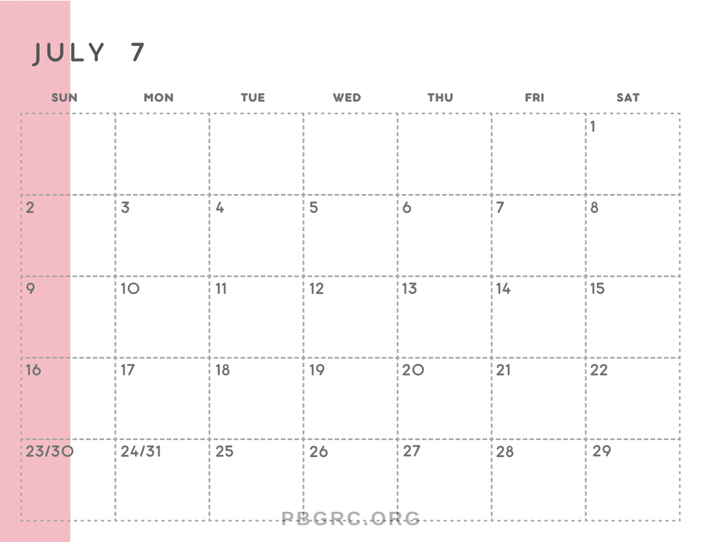 July 2023 Calendar Blank Template