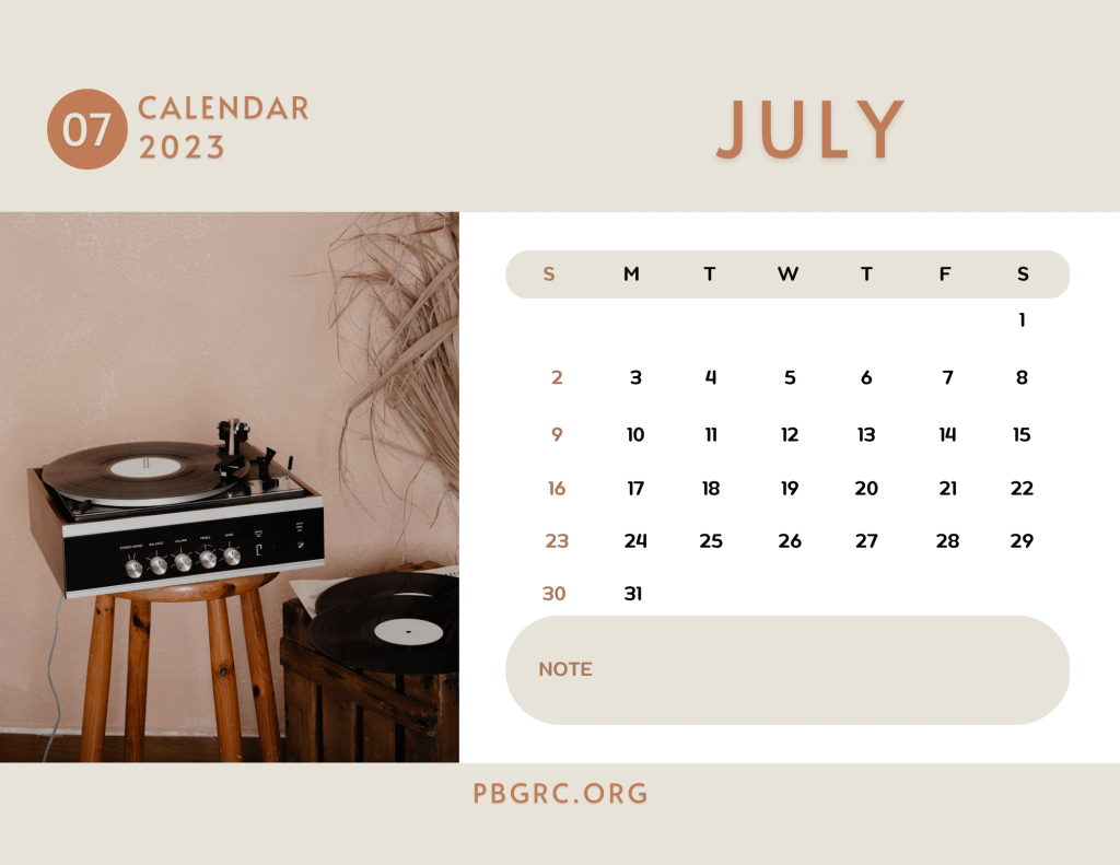 July 2023 Calendar PNG