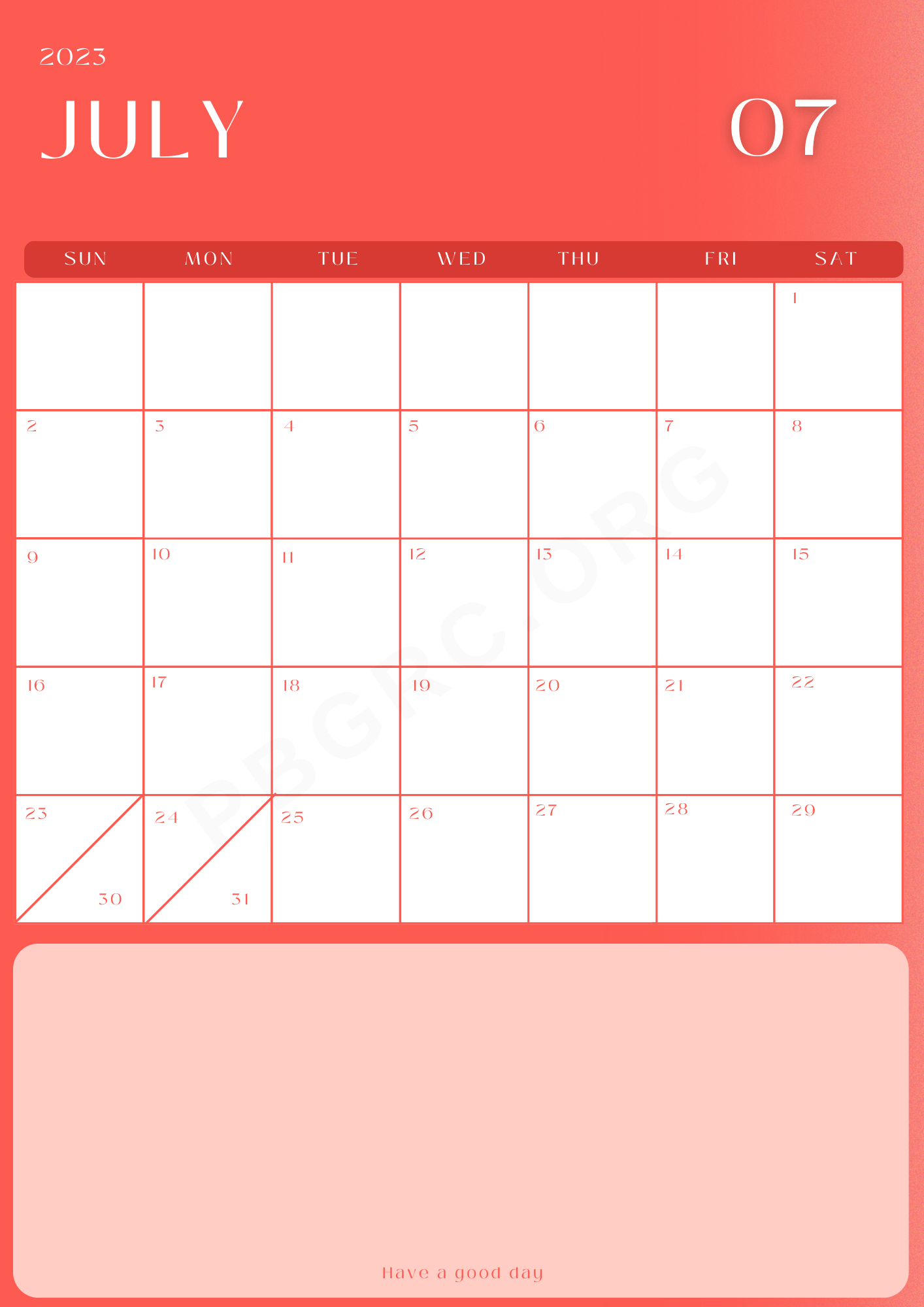 July 2023 Calendar Vertical