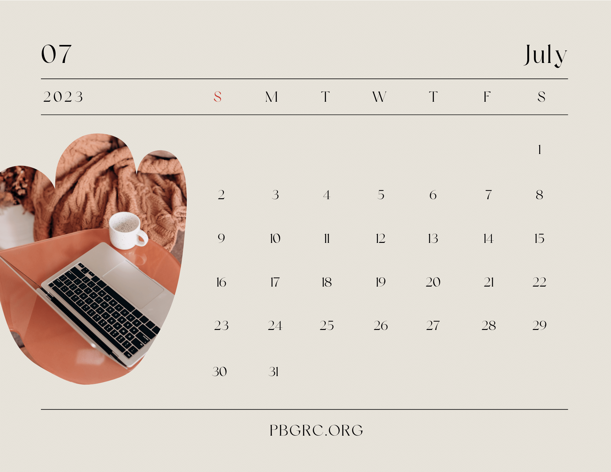 July 2023 Desktop Calendar