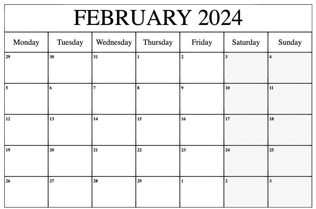 Landscape and portrait orientation February 2024 calendars