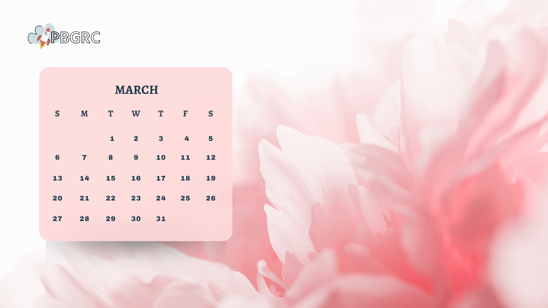 March 2023 Calendar Pink Design
