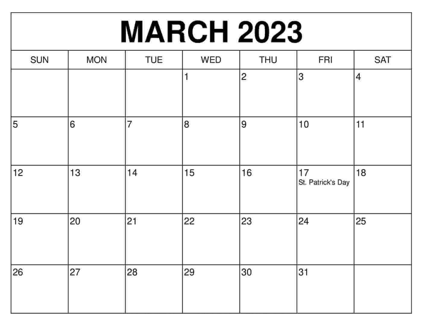March 2023 Holidays Calendar
