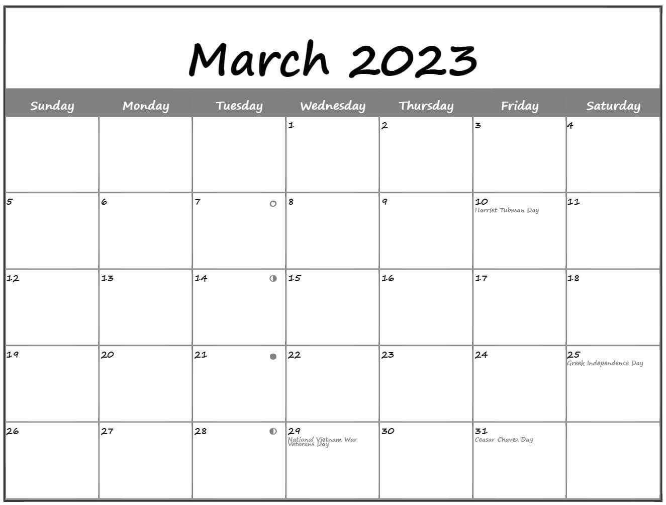 March 2023 calendar moon