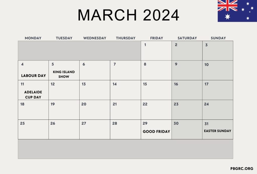 March 2024 Australia Holiday Calendar