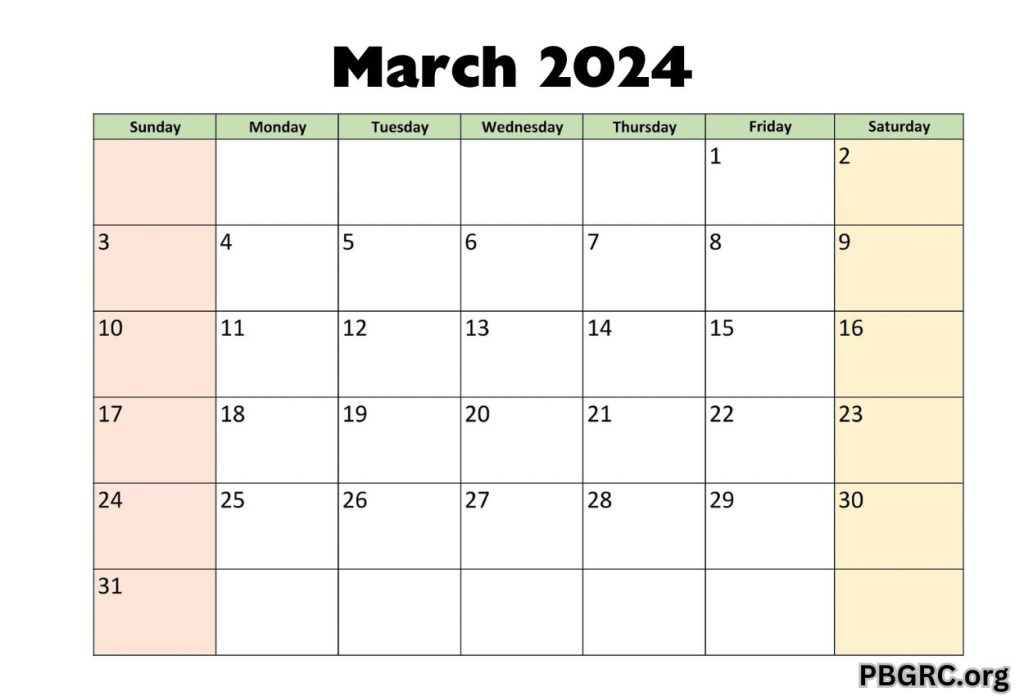 March 2024 Blank Calendar