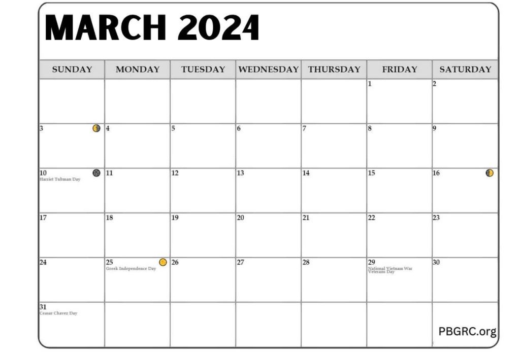 March 2024 Calendar Lunar