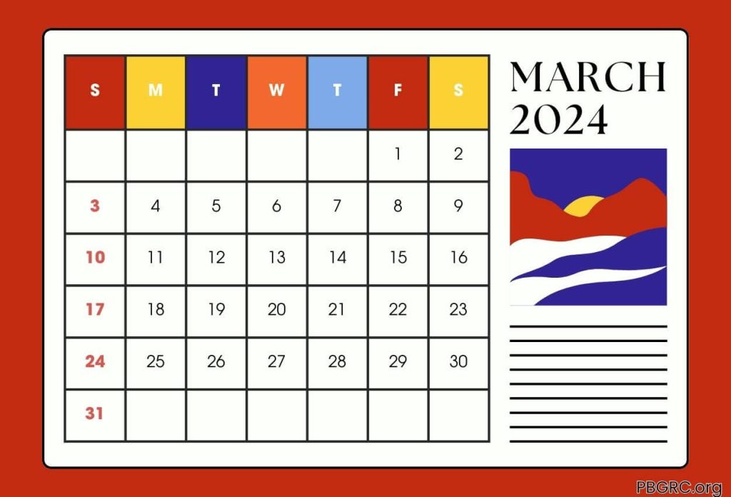 March 2024 Free Cute Calendar