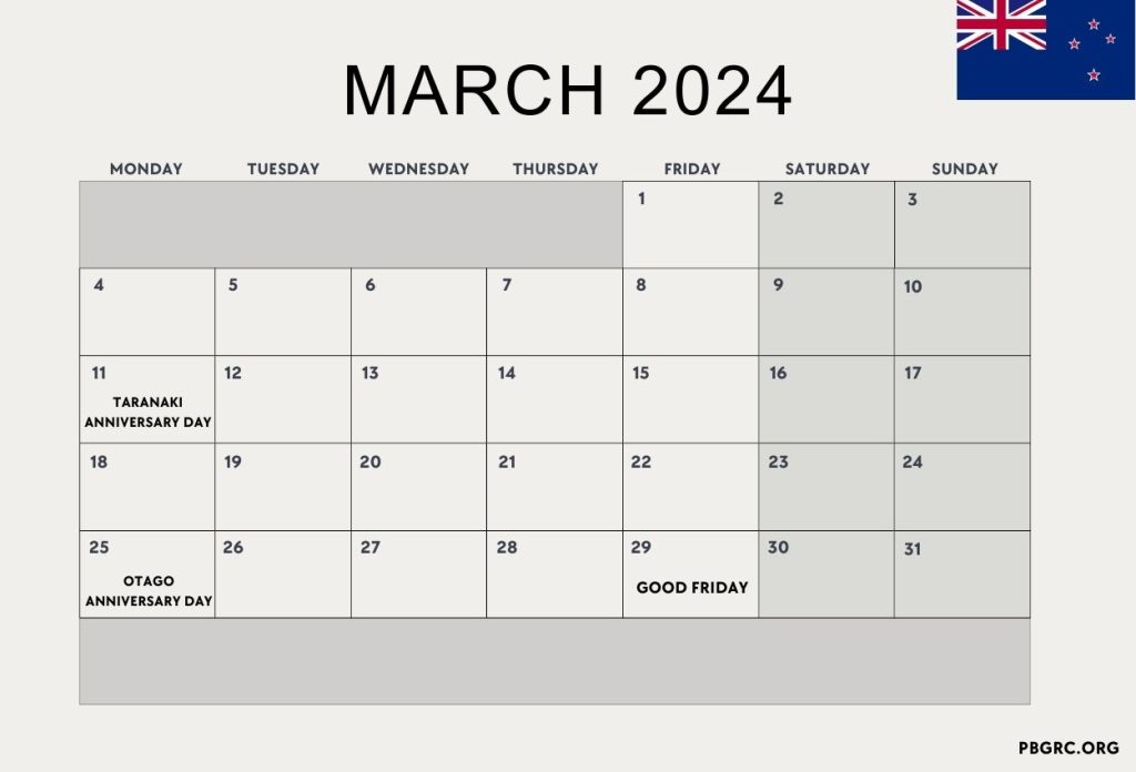 March 2024 New Zealand Holiday Calendar