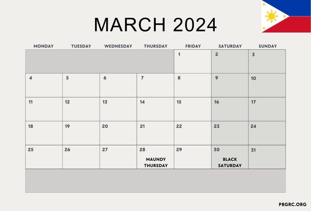 March 2024 Philippines Holiday Calendar