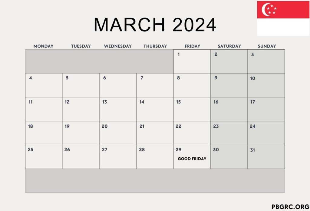 March 2024 Singapore Holiday Calendar