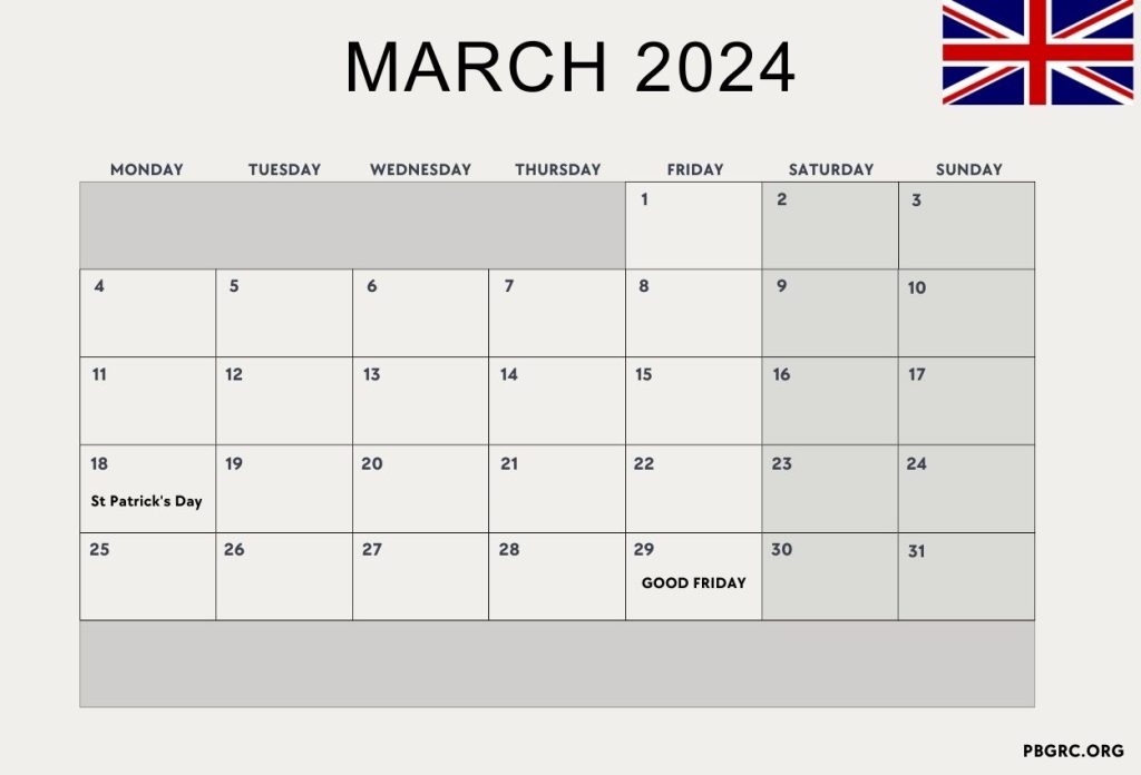 March 2024 UK Holiday Calendar