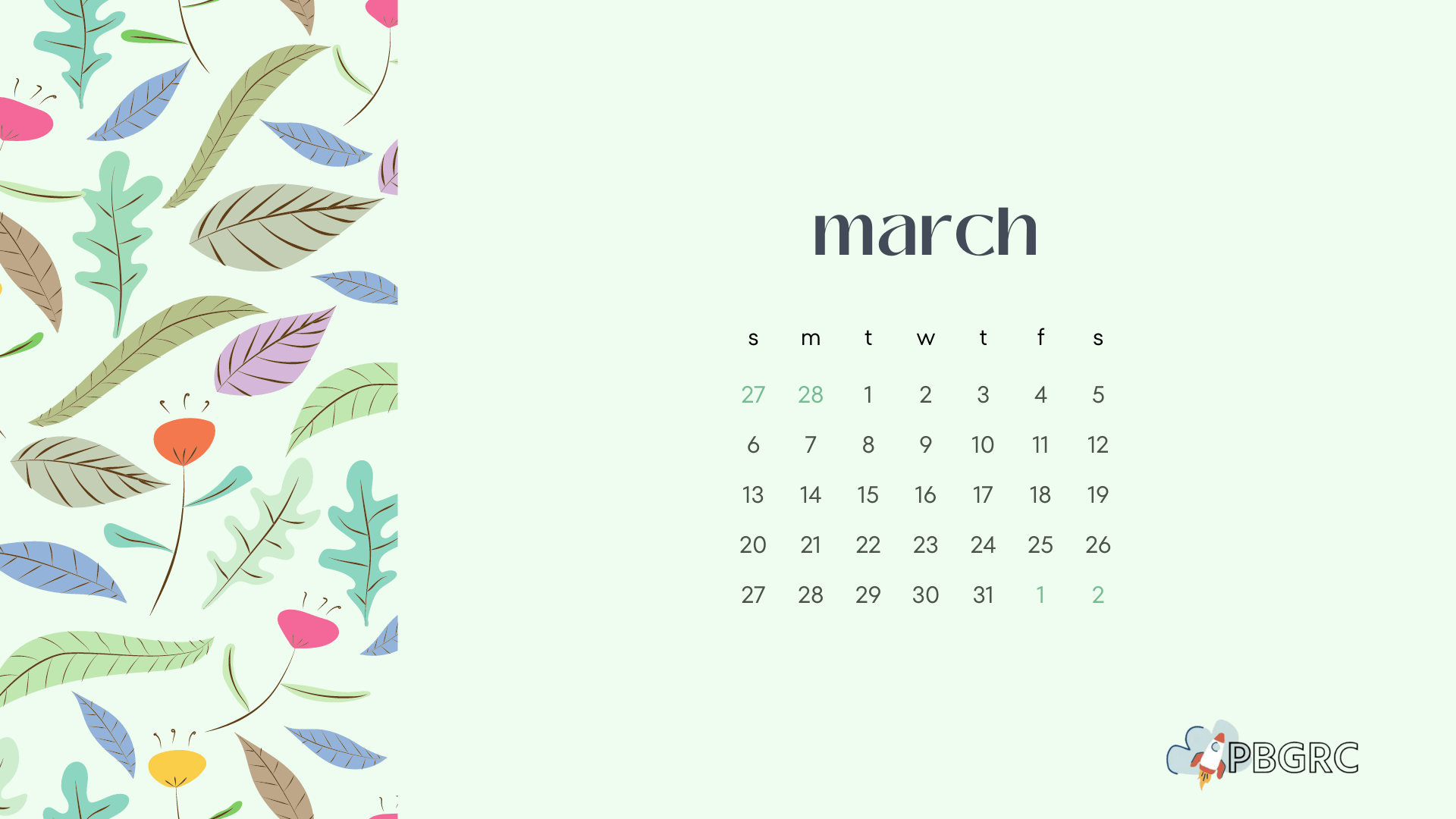 March Calendar 2023 Cute Design