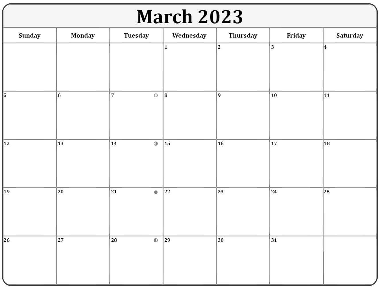 March Calendar 2023 Lunar