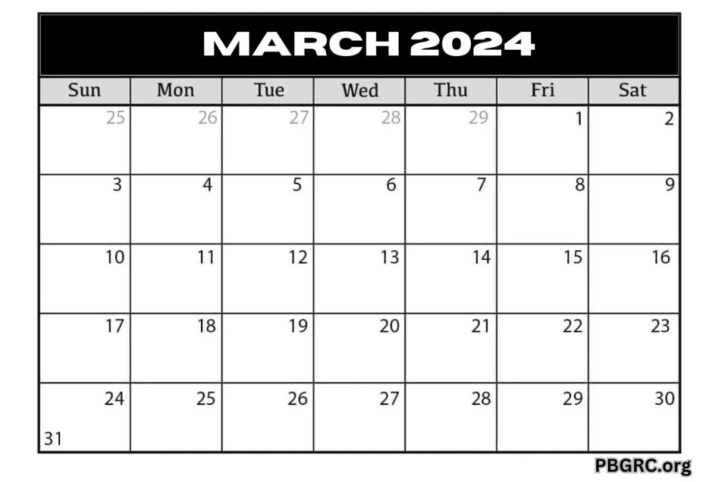 March Calendar 2024 Blank Format