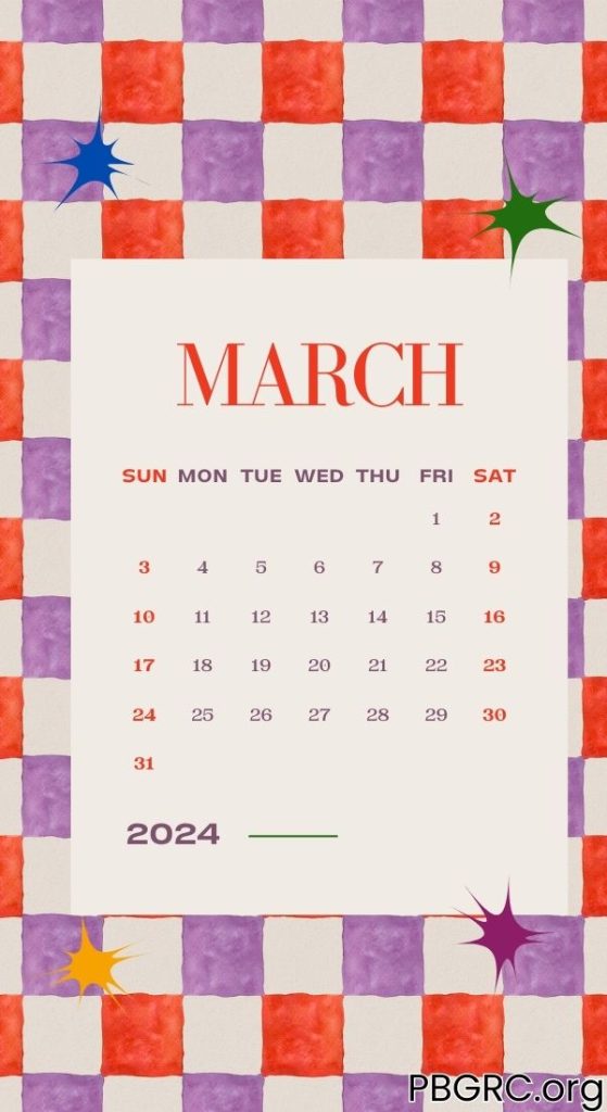 March Calendar 2024 Cute Design Wallpaper For iPhone
