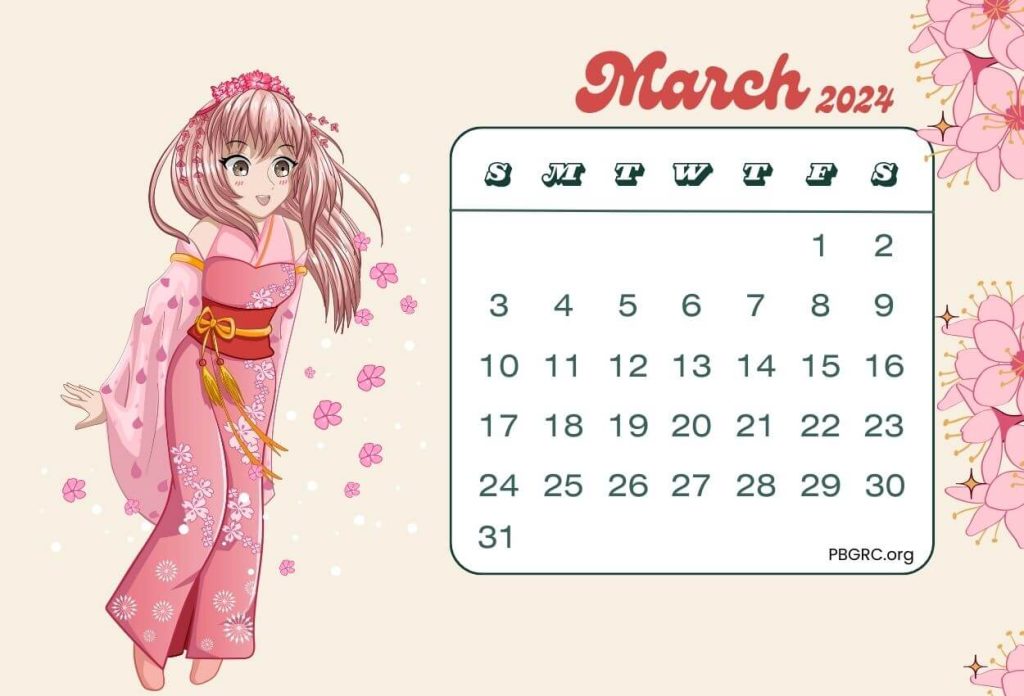 March Calendar 2024 Floral Design Wallpaper For Desktop