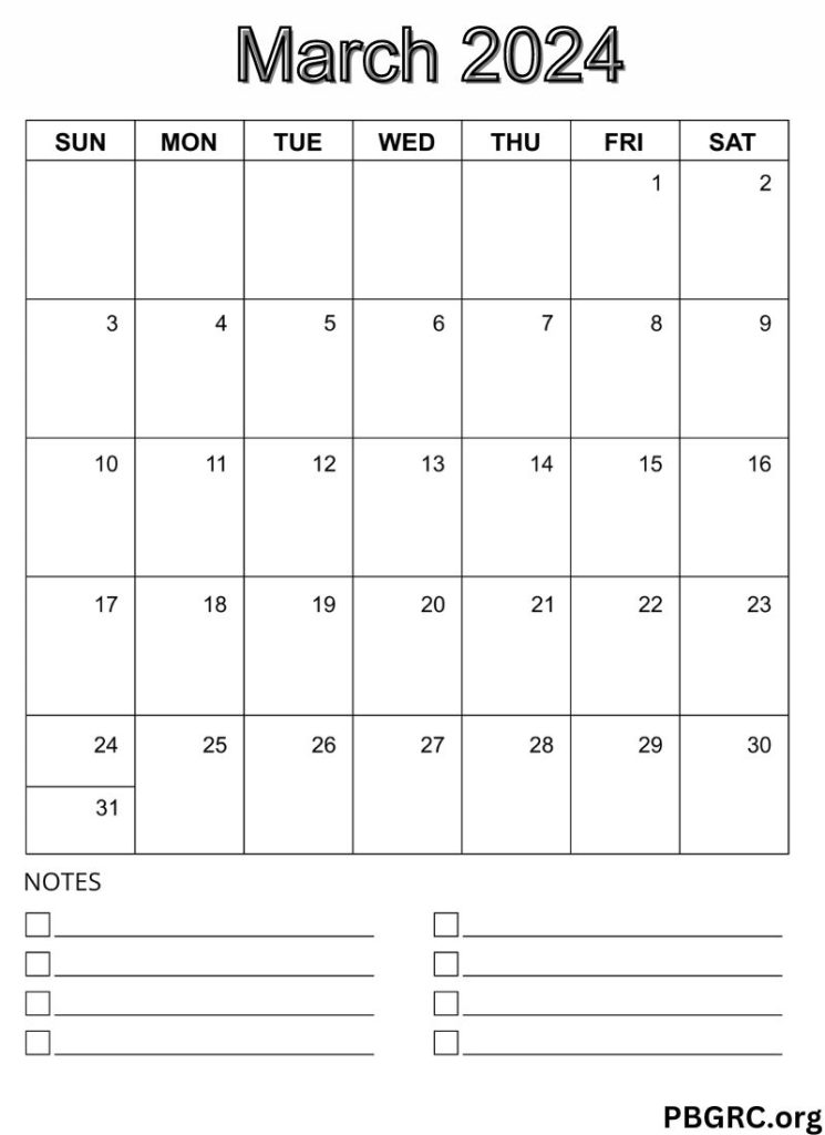 March Calendar 2024 With To Do List