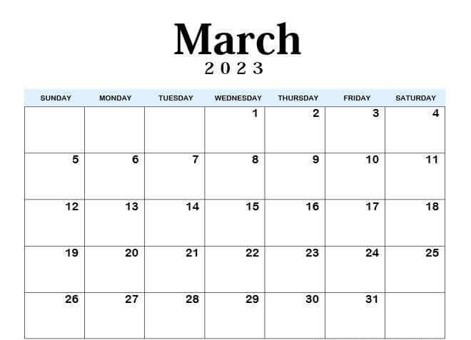 March Editable 2023 Calendar