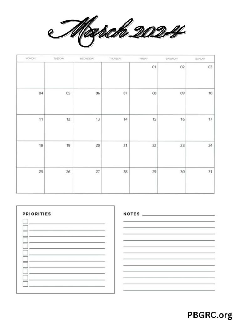 March Fillable Calendar 2024