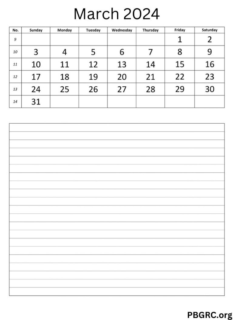 March 2024 Calendar Printable Template for Word, Excel and PDF