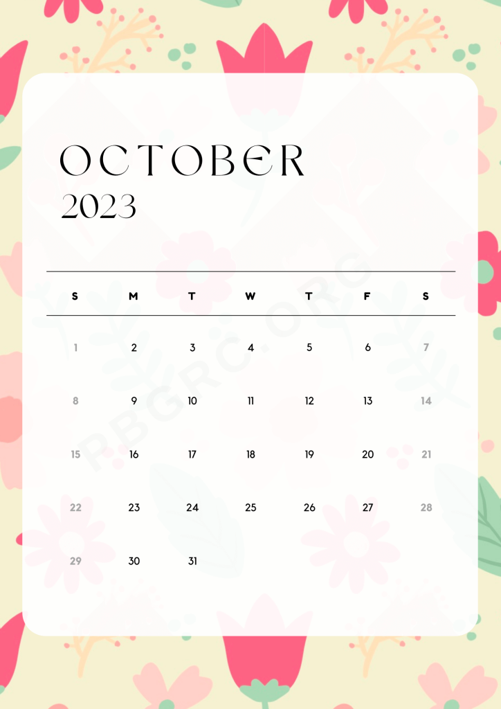 October 2023 Calendar Pink