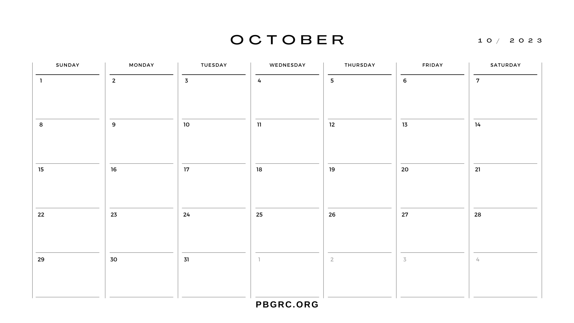 October 2023 Calendar Vertical