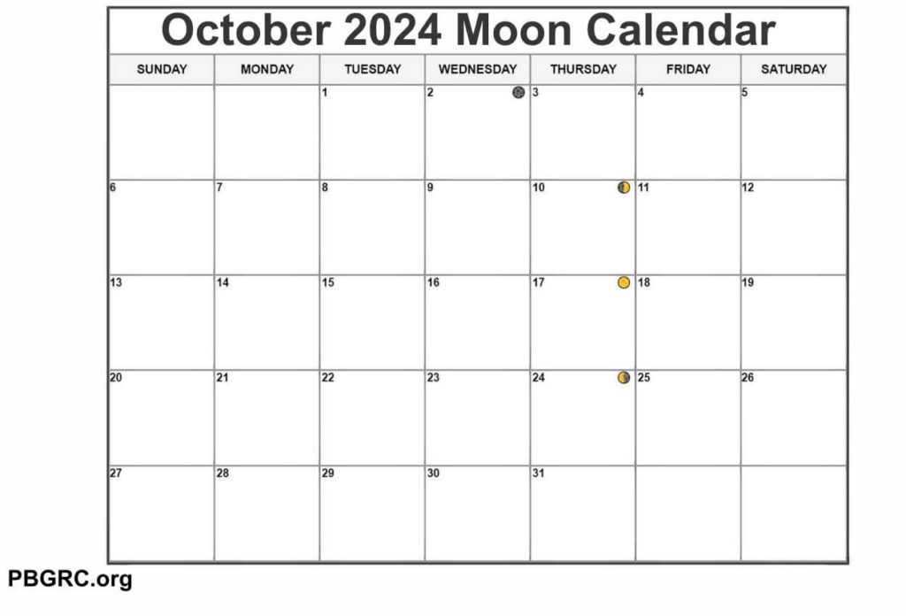 October 2024 Moon Phases Calendar