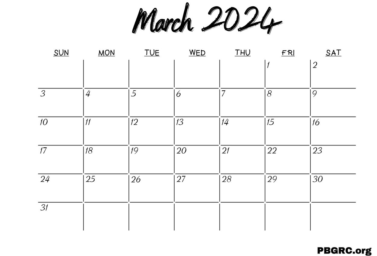Print 2024 Calendar March Template