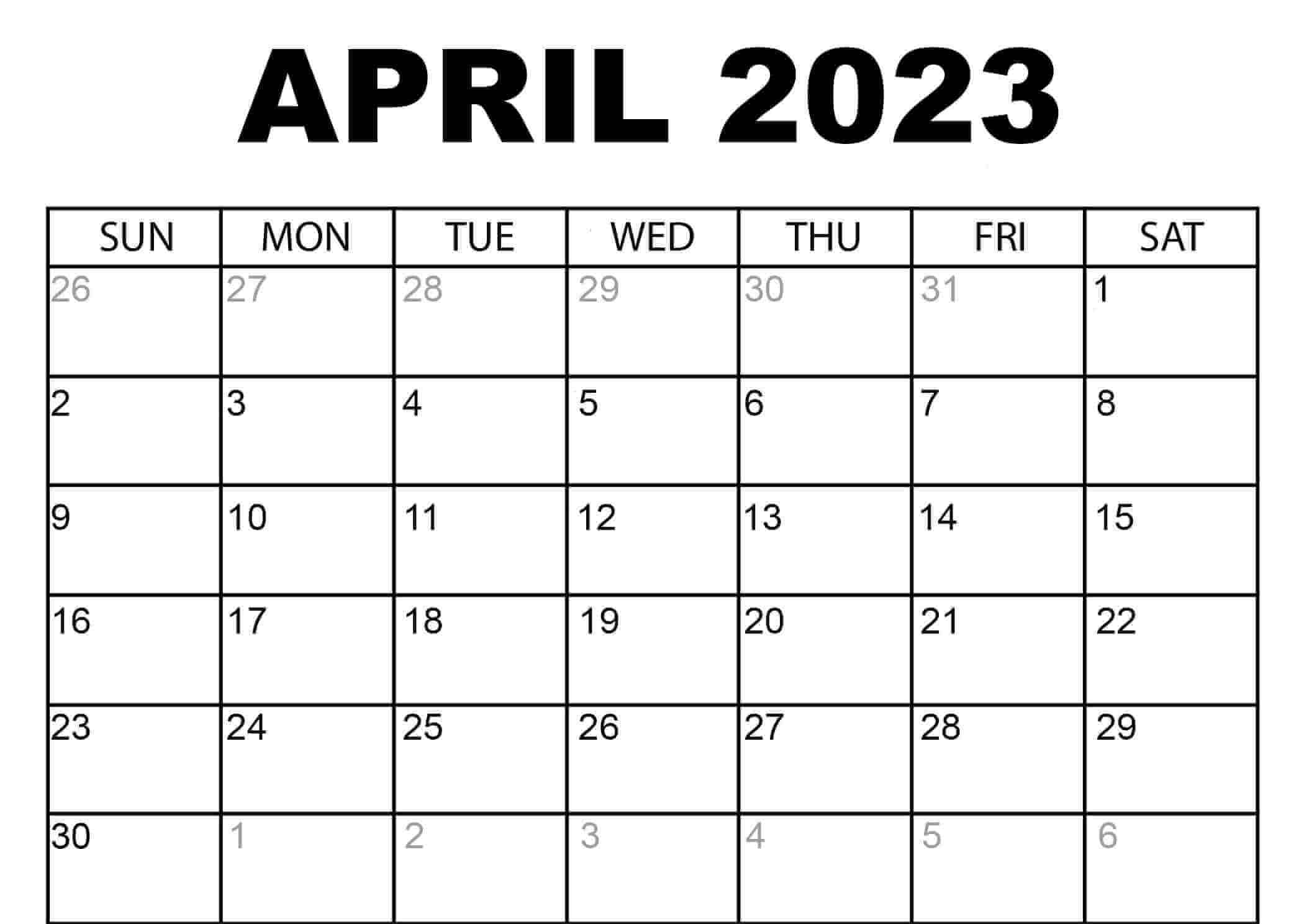 Printable 2023 April Calendar