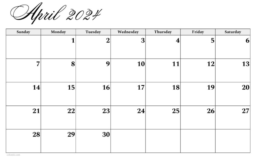 Printable April 2024 Calendar Templates