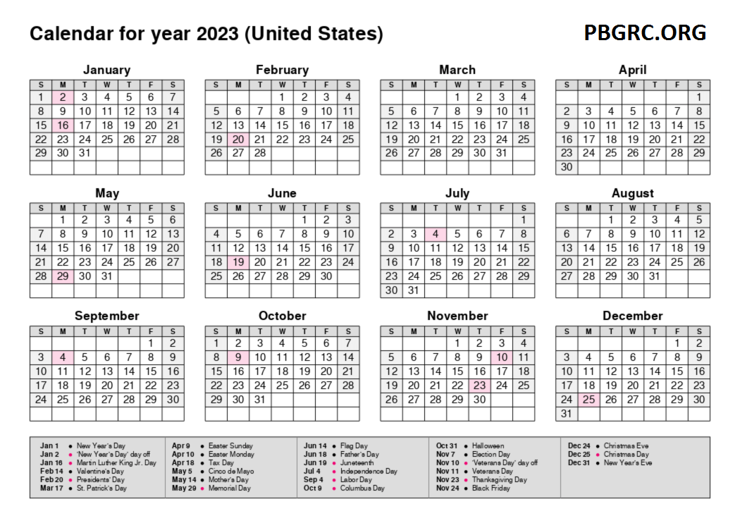 Printable Calendar 2023 with Holidays