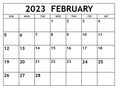 printable monthly calendar february 2023