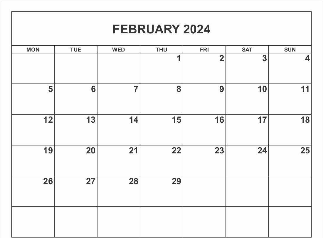 Printable February 2024 calendar with week numbers