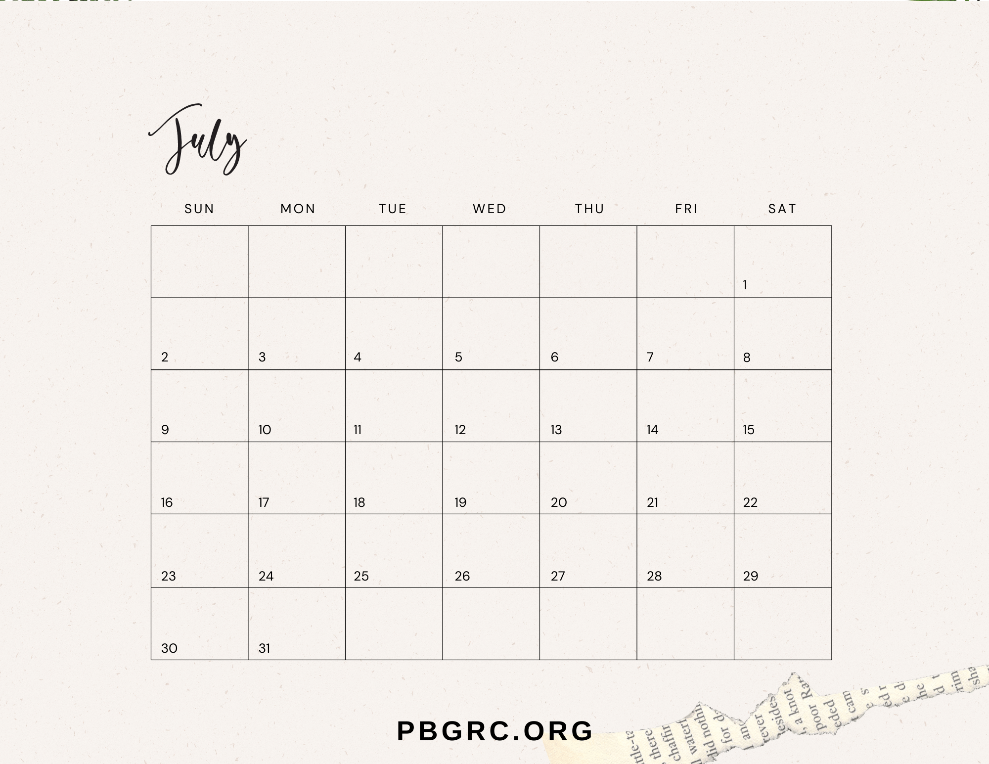 Printable July 2023 Calendar Template