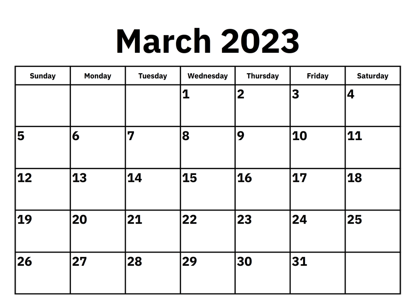 Printable March 2023 Holidays Calendar