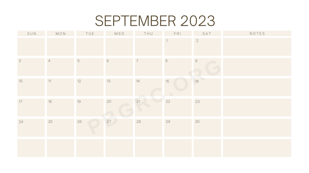 September Blank Calendar 2023