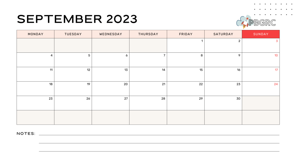 September Calendar 2023