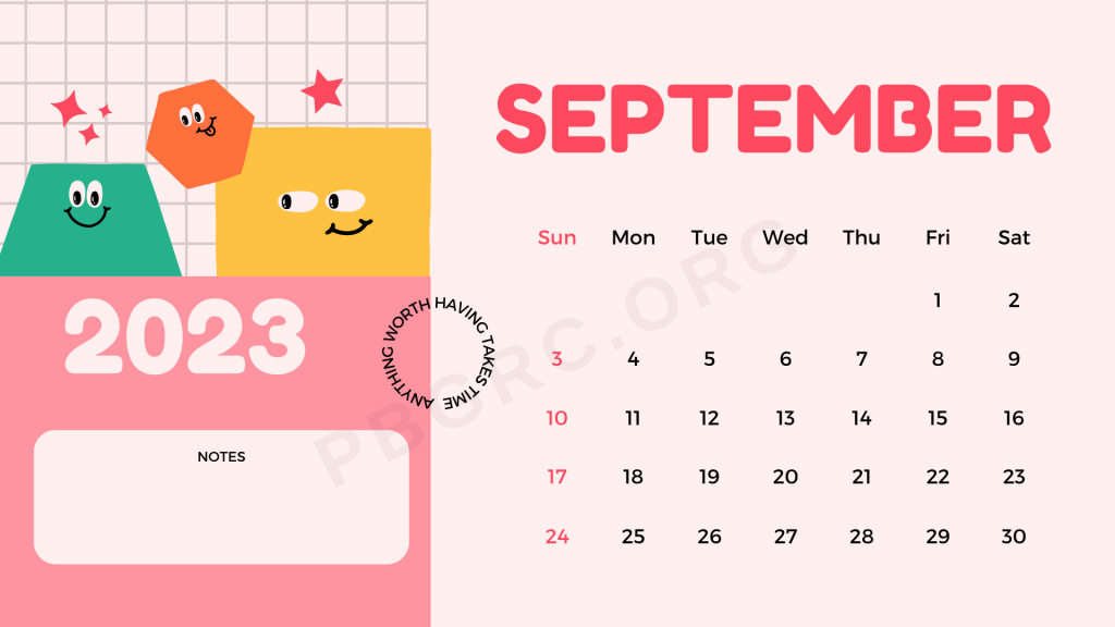 September Calendar 2023 Pink Design