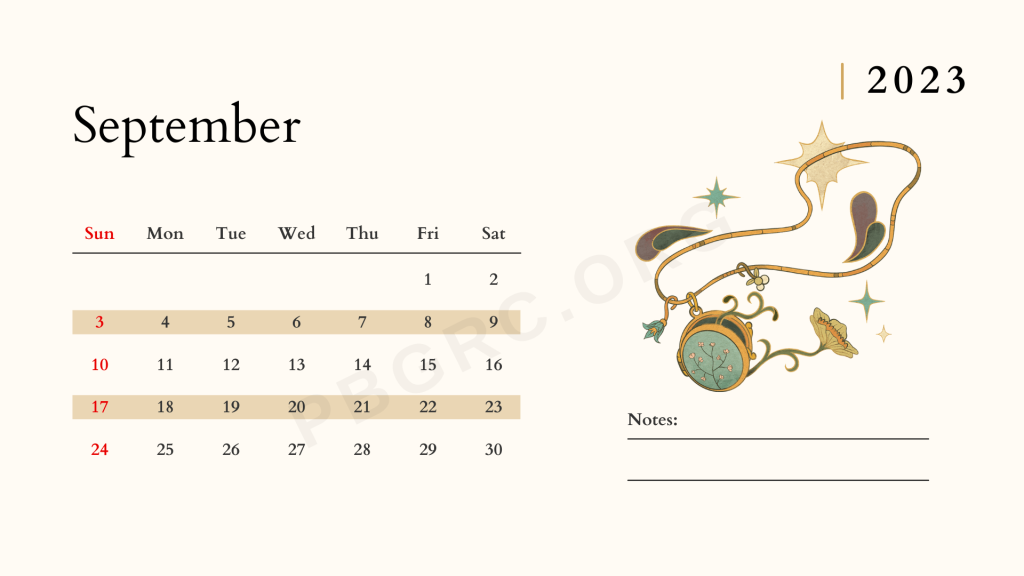 September Calendar 2023 With Notes