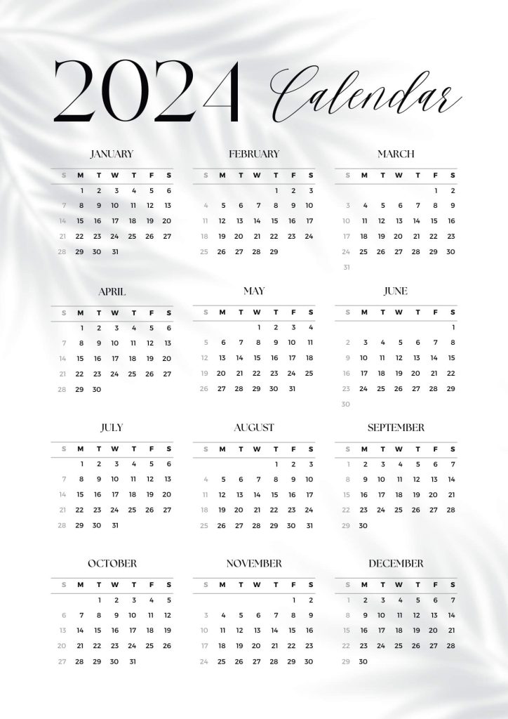 Simple 2024 Year Calendar Planner