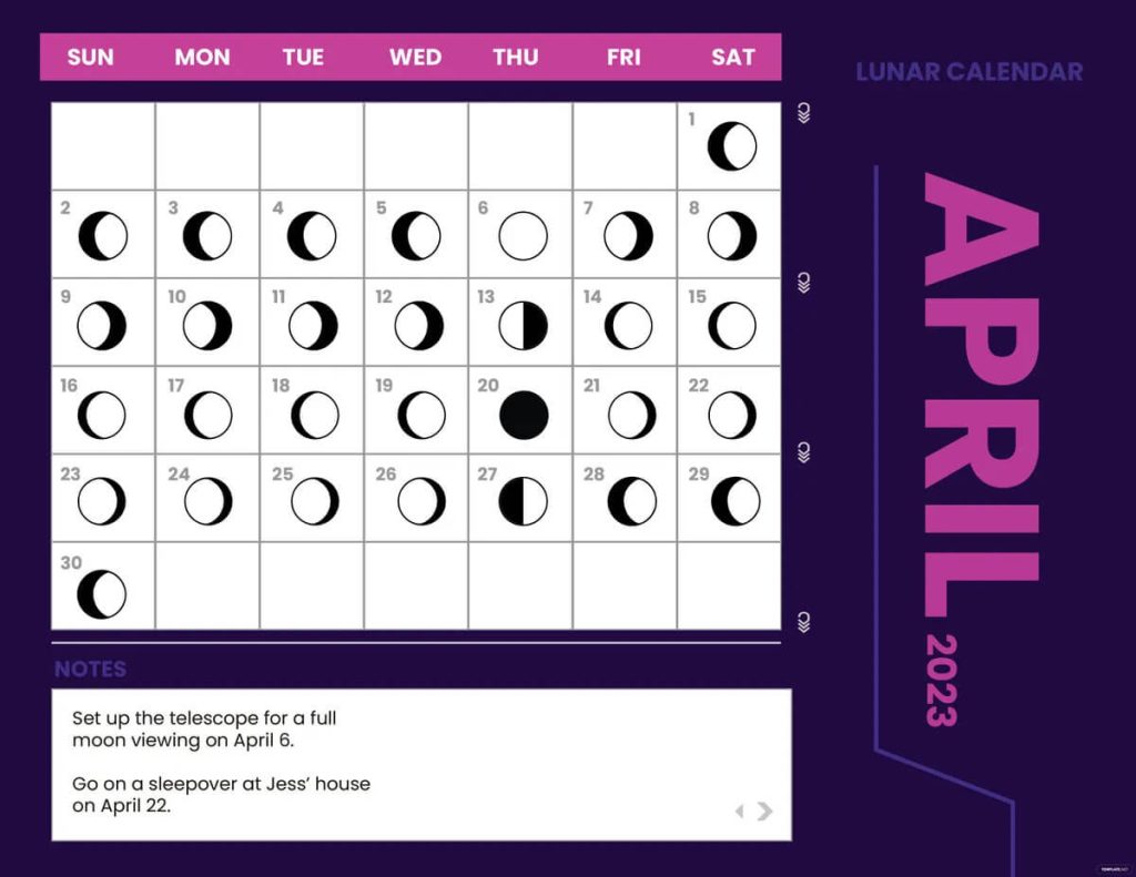 Lunar April 2023 Calendar Moon Phases with Dates