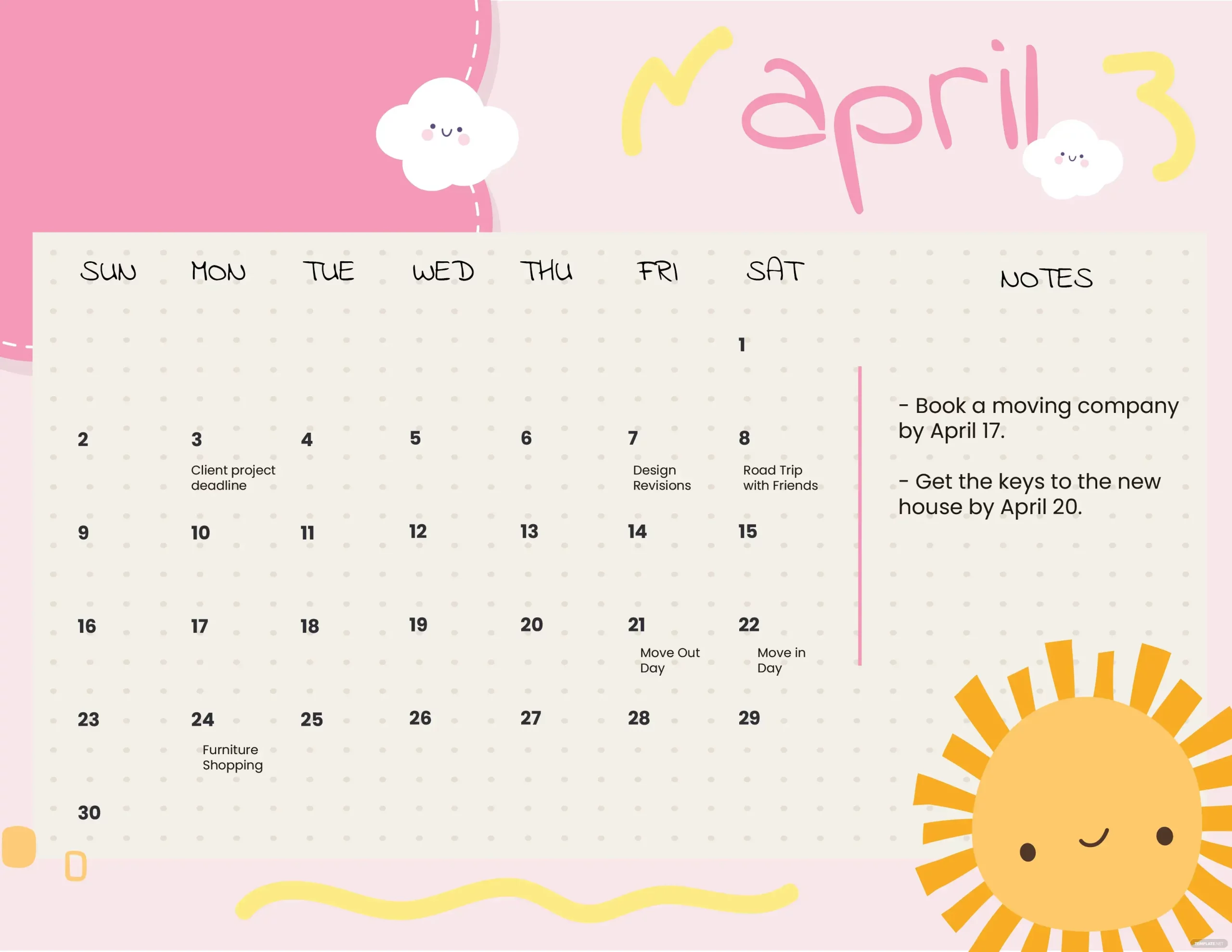 cute april 2023 calendar template