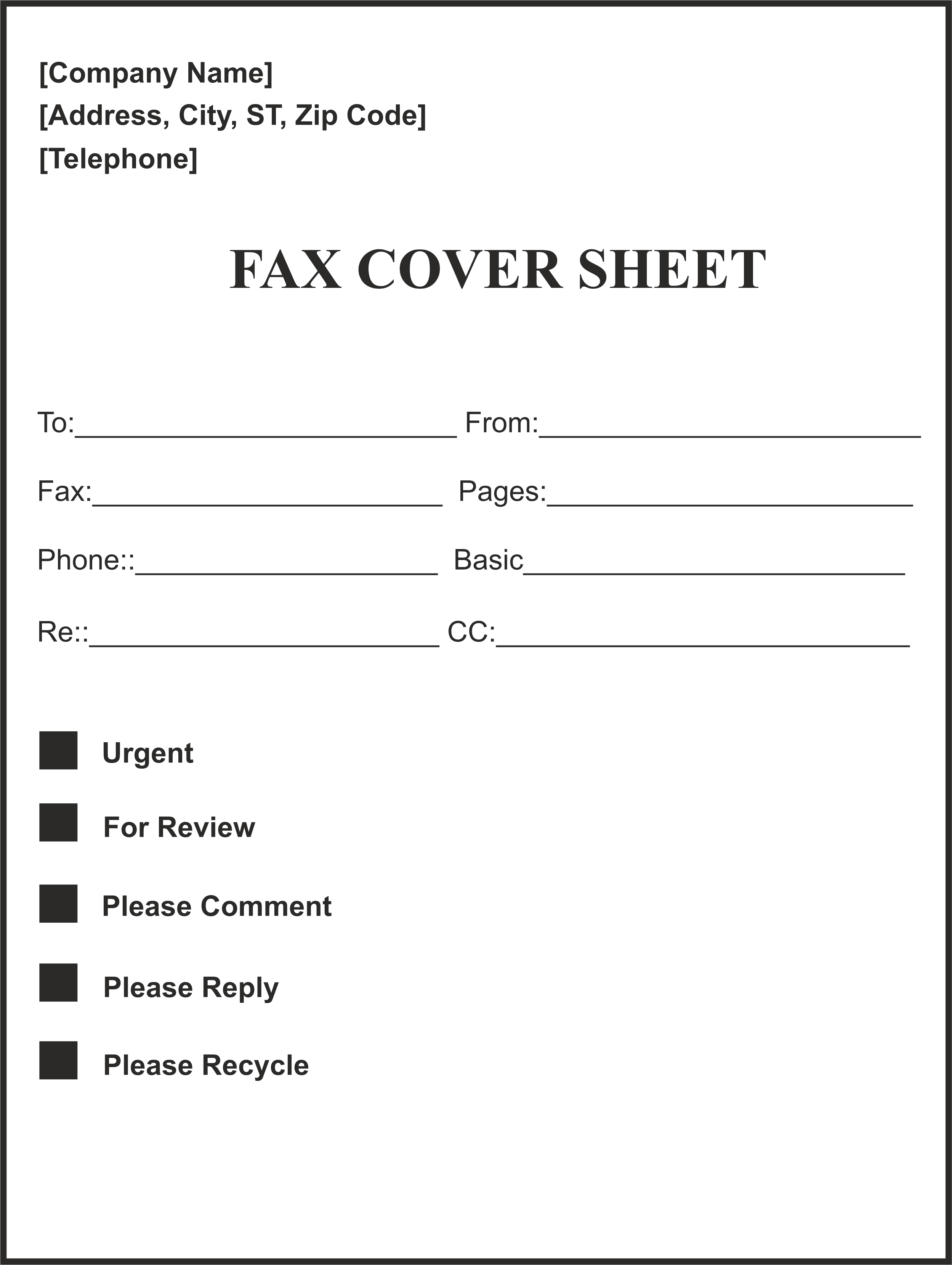 fax cover sheet attention