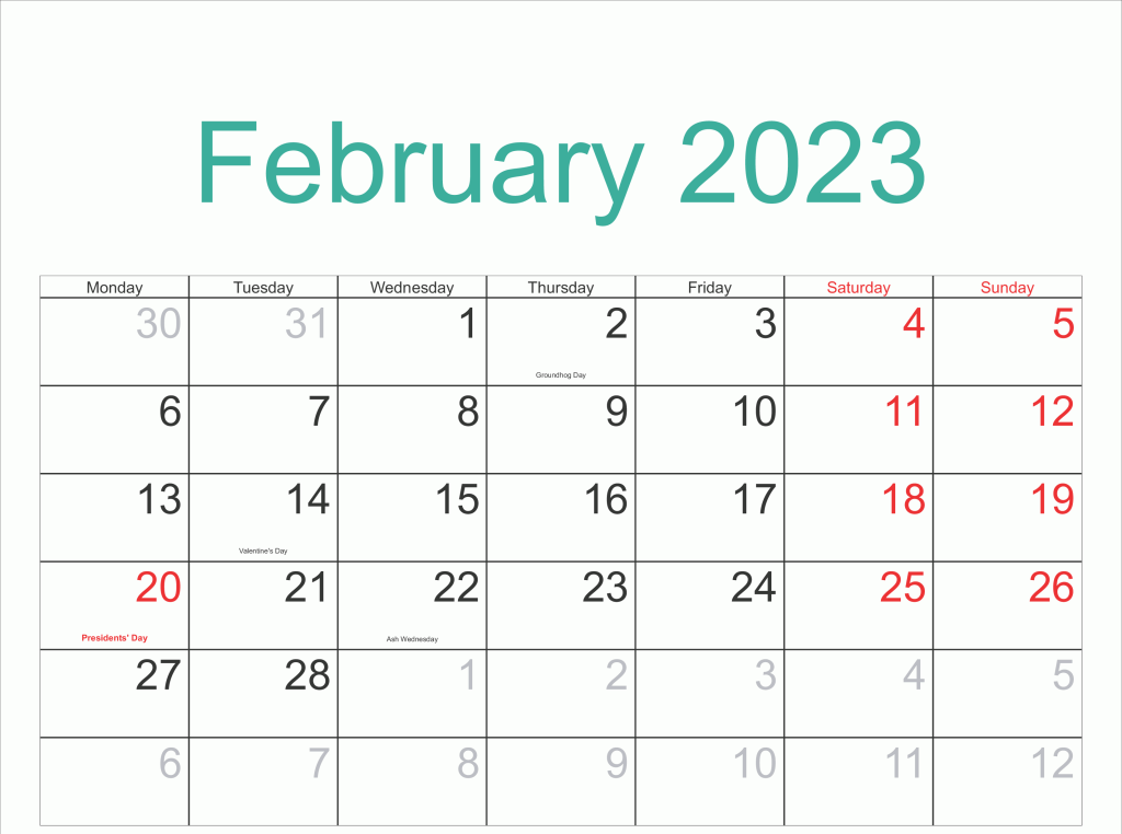 february 2023 calendar printable holidays full