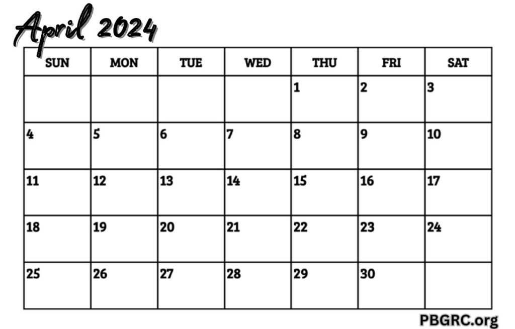 free monthly April 2024 Calendar