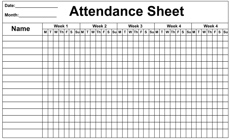 Free Printable Attendance Sheet 2023 Templates in PDF Word Excel