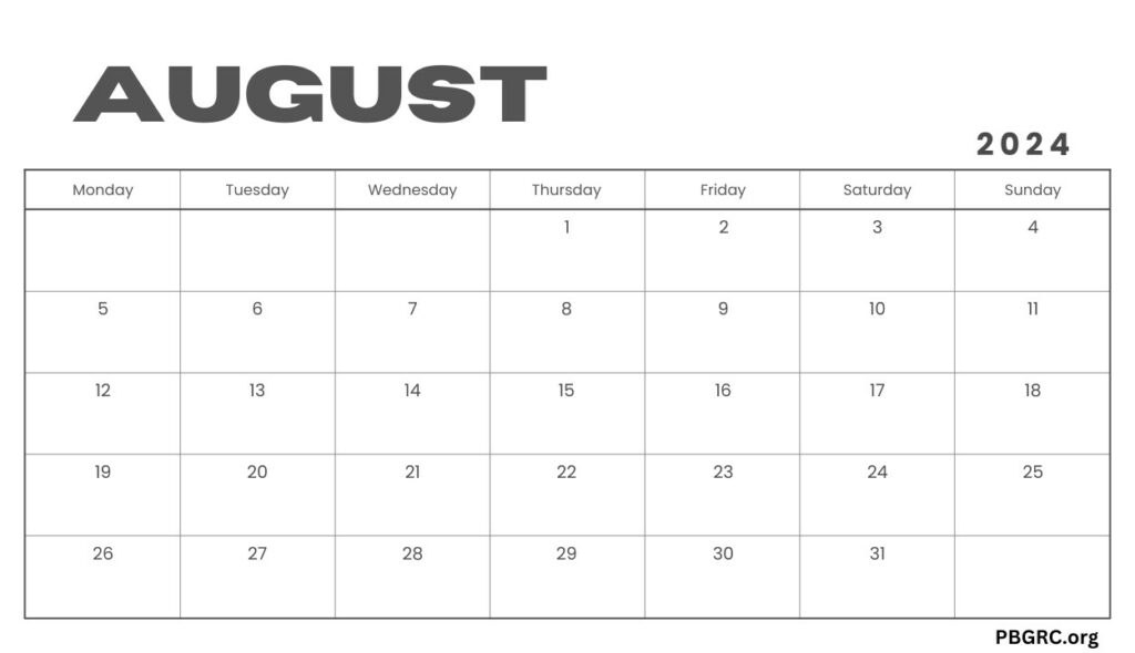 printable August 2024 Calendar