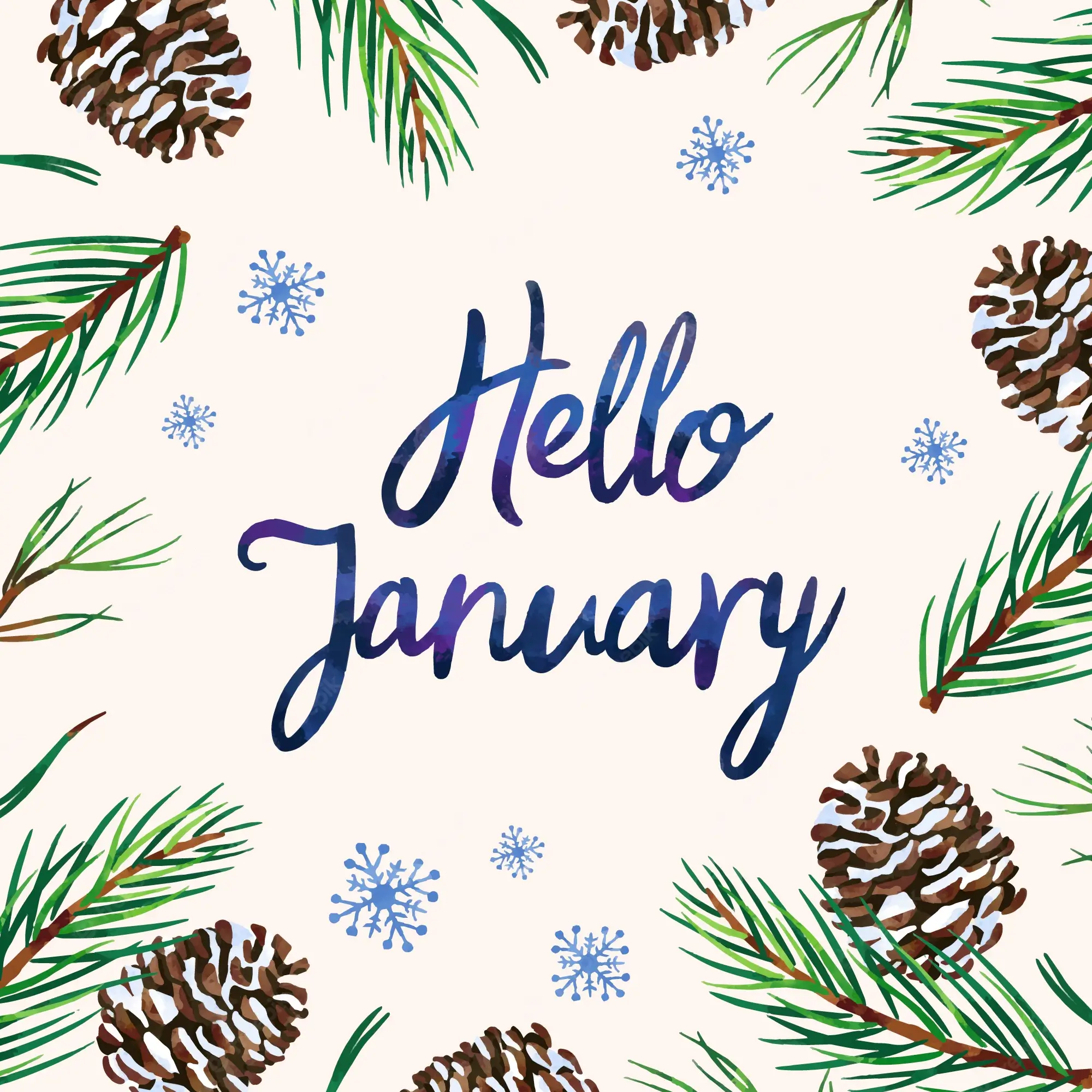 watercolor hello january lettering